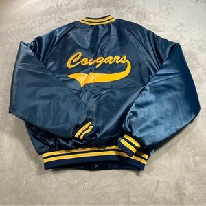 Vintage Cougars Lined Satin Bomber Jacket Men's Sz L USA Made Goldsboro Baseball